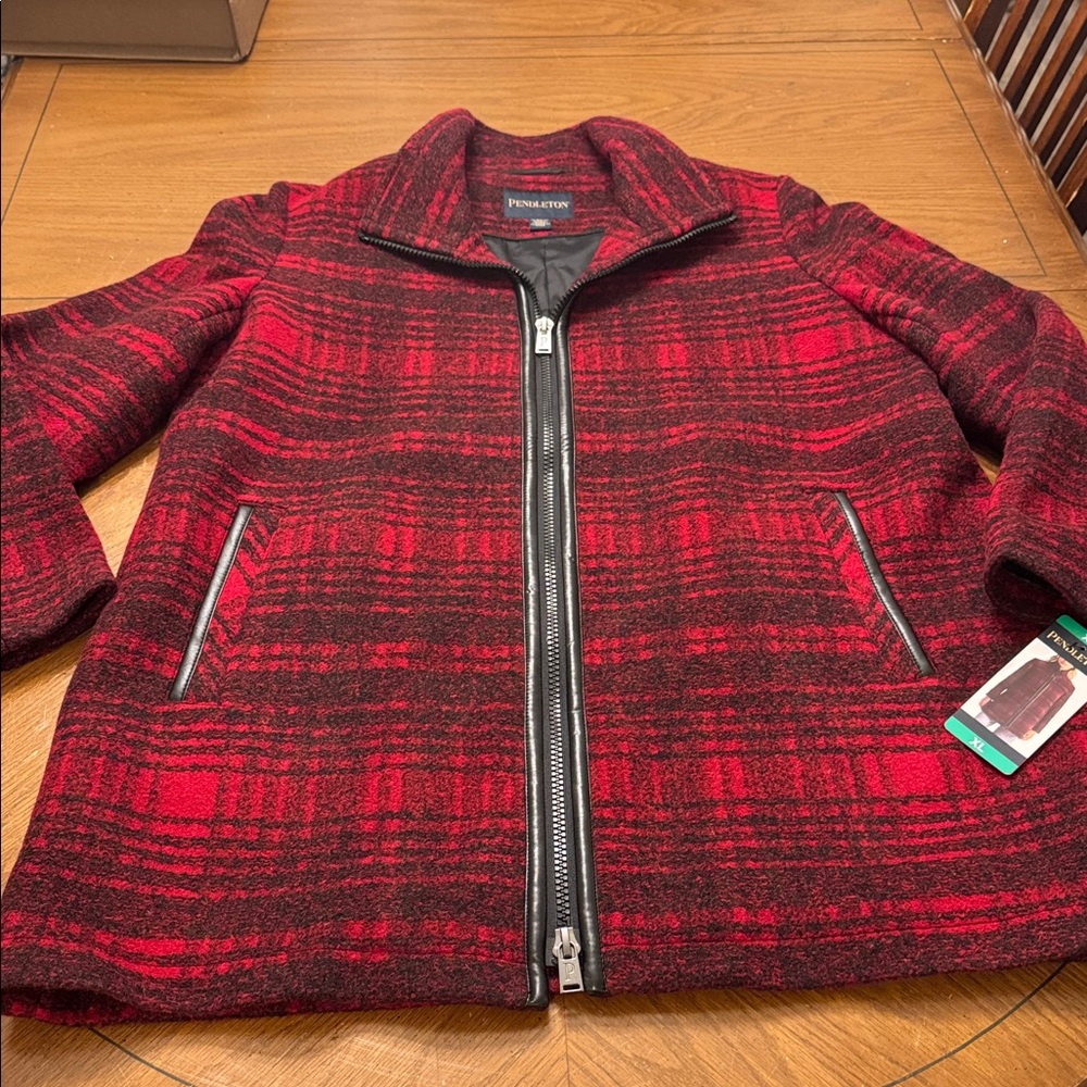 Pendleton Plaid Wool Blend Walker Long Coat Jacket Black Charcoal XL New